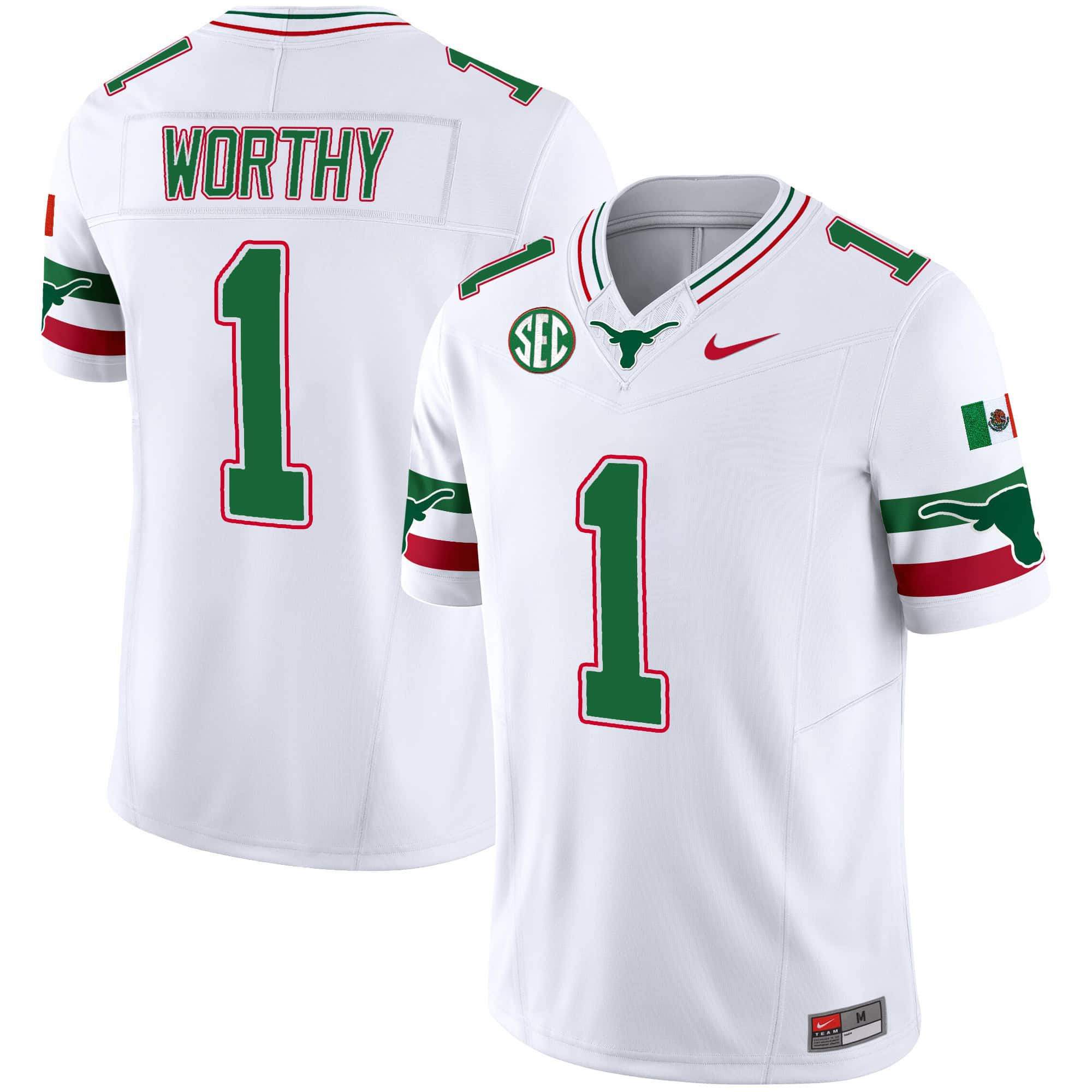 Men Texas Longhorns #1 Worthy White 2024 Nike Mexico SEC Patch Vapor NCAA Jersey->indianapolis colts->NFL Jersey